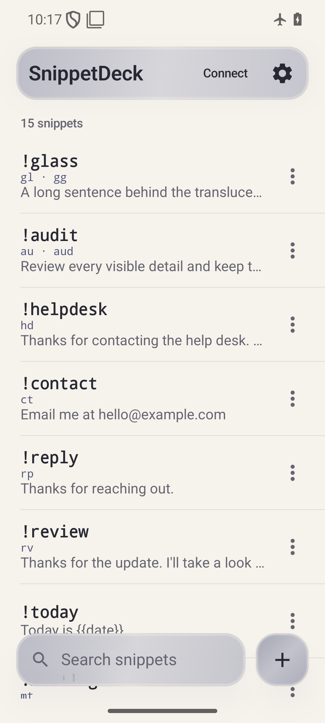 SnippetDeck snippet library on Android